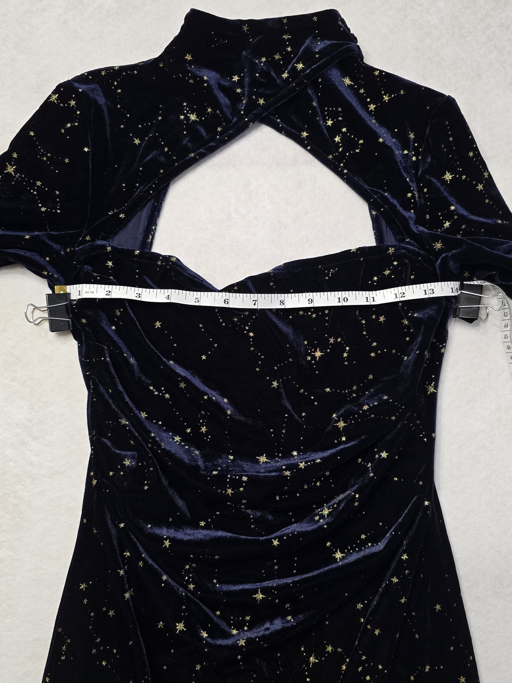 Cider Navy Velvet Star-Print Cutout Long Sleeve Dress - Picture 8 of 11